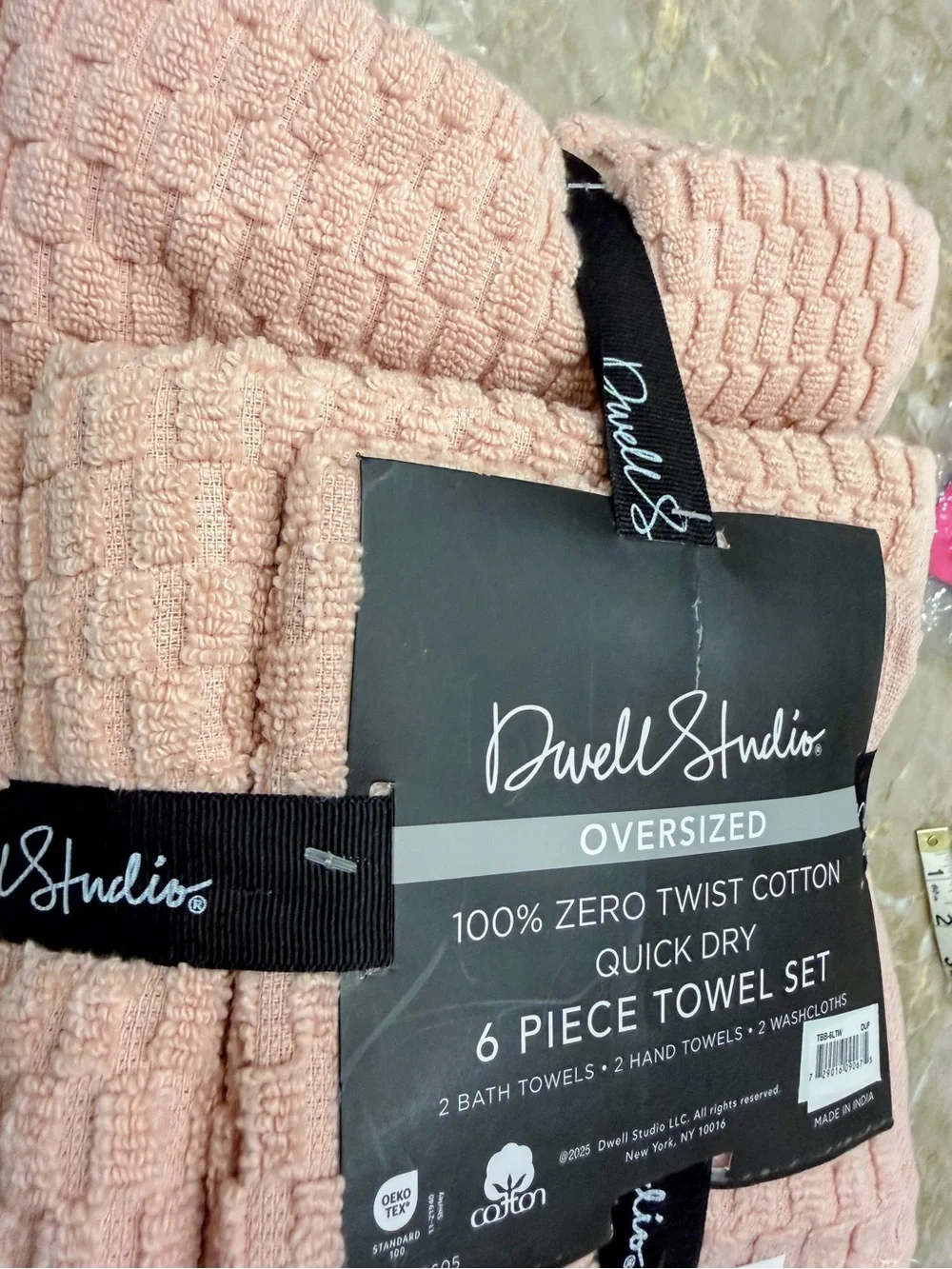 Dwell Studio Rose Pink 6-Piece 100% Cotton Textured Towel Set